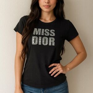 Christian DIOR Black Short Sleeve Tee with Logo MISS DIOR shirt